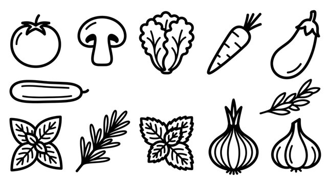 Vegetable icons in black and white.