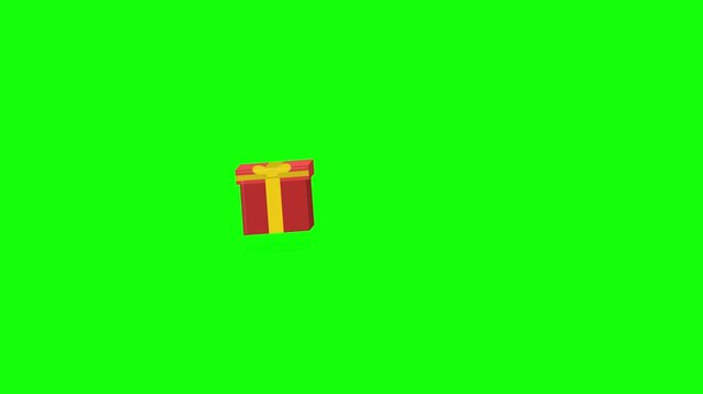 flying gift box with ribbon green screen animation