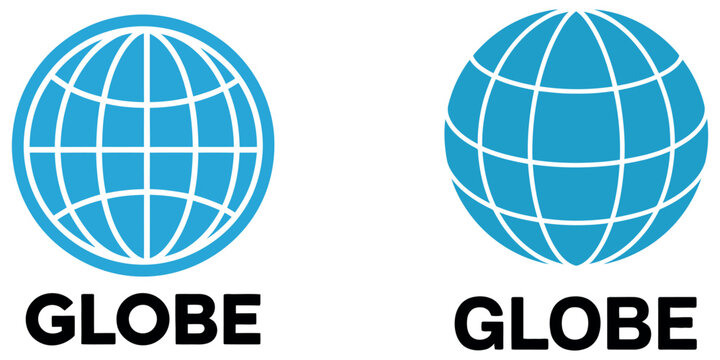 Two blue flat globe icons with white grid lines and text labels on a clean white background.