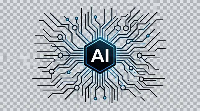 Artificial intelligence circuit board design with ai logo on transparent background for technology and innovation concepts