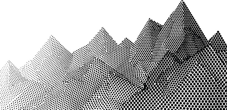 Abstract black and white halftone mountain ridge geometric pattern background vector illustration mountain range landscape isolated on white background