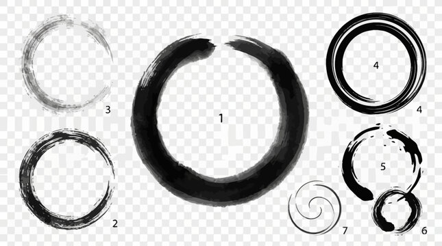 Brush stroke circle shapes black and white graphic elements for design
