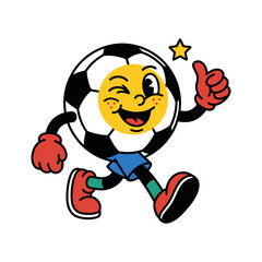 Naklejka premium Winking Soccer Ball Running Cartoon Character Illustration Containing football mascot energetic sports movement and cheerful cartoon style