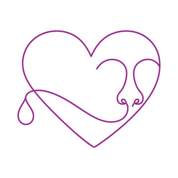 Purple heart shaped line art with nose and tear drop design