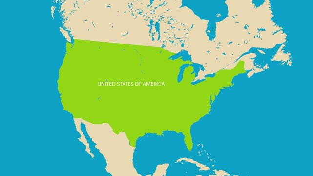 Animated world map zooming into the United States and Las Vegas with airplane travel concept. Tourism, aviation, logistics, travel presentation, and geographic infographic