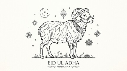Eid ul adha mubarak ram with crescent moon and stars © ahmad