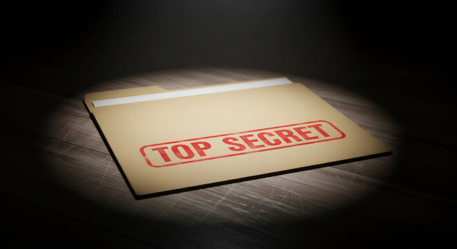 Confidential document with top secret stamp in spotlight