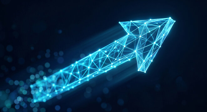 Cyber blue polygon mesh upward trend arrow abstract business technology background
