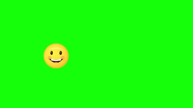Happy smiling face emoji floating on green screen