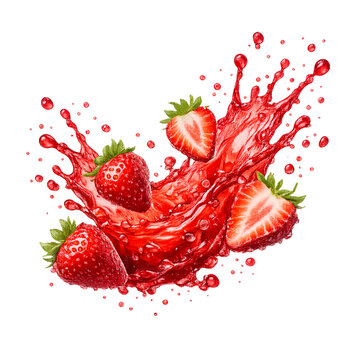 Fresh Strawberries with Juice Splash on isolated
