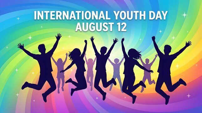 Happy international youth day diverse group celebrating august 12th