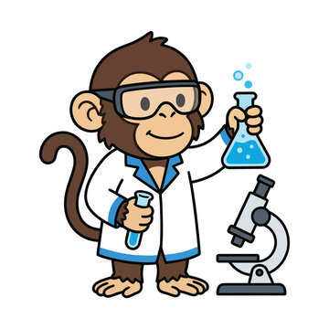 Monkey Scientist Using Microscope Illustration Containing laboratory animal character science experiment atmosphere and educational mascot design