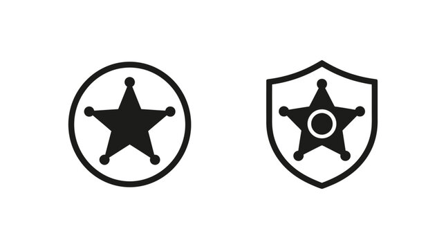 sheriff badge icons flat black and white