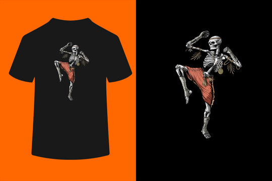Skeleton Muay Thai Boxing Karate Kickboxing Martial Arts T-Shirt
