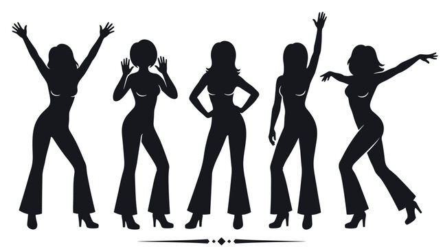 Dancing women silhouettes vector illustration set with active female model figures isolated on white background design