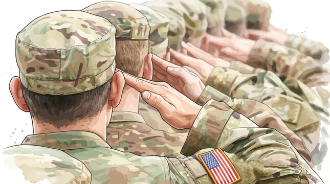 American soldiers saluting in line military personnel
