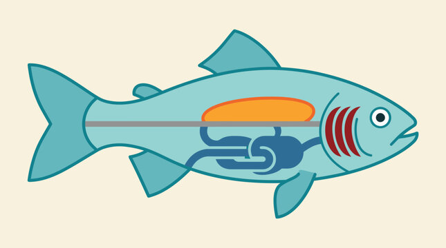 Illustrated Fish Displaying Internal Organs And Anatomy.