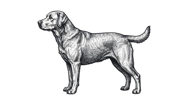 Vintage Hand Drawn Labrador Retriever Dog Outline Vector Illustration on White Background