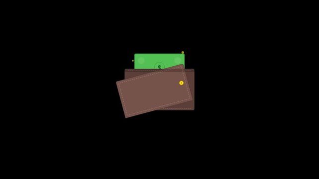 open wallet with floating cash money animation