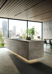 Modern luxury kitchen interior in minimal scandinavian style, 3d render © evgenij