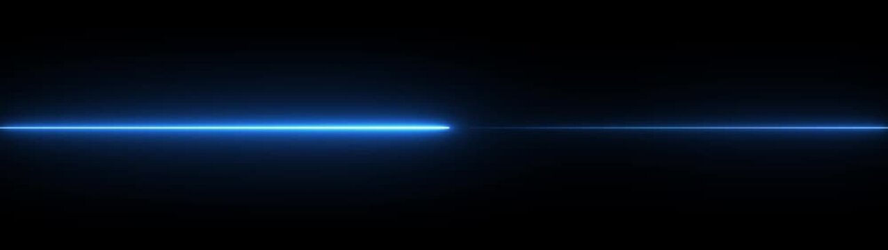 Glowing blue neon Straight neon lazer animation of horizontal line on alpha background, straight neon lazer line, seamless loop.4k video