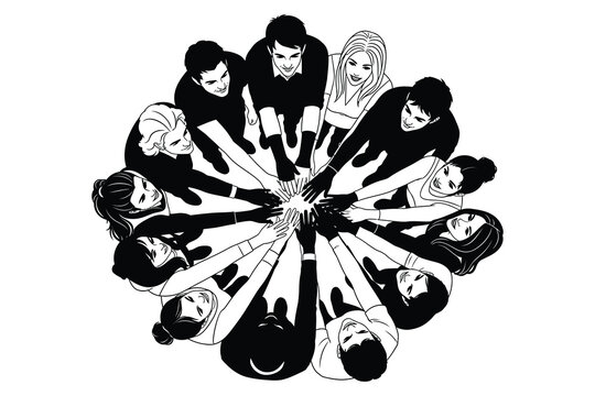 Diverse group collaboration people joining hands in a circle illustration