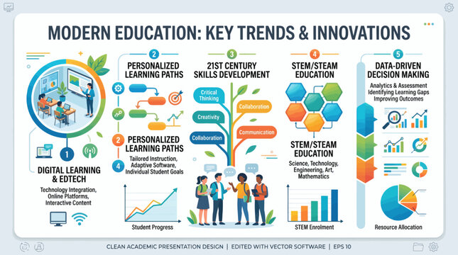 Modern education trends and digital learning infographic design