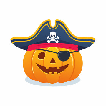 Halloween Jack-o'-lantern Pirate with Eye Patch and Skull Hat