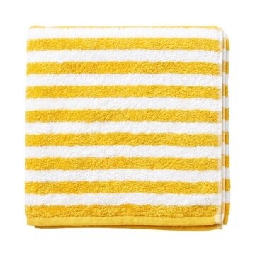 Folded yellow and white striped beach towel
