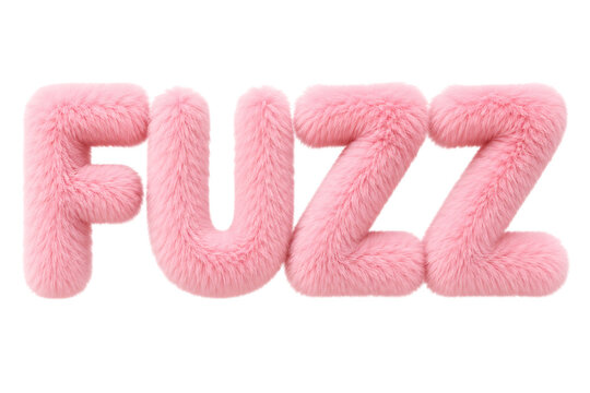 Soft fluffy pink capital letters spelling the word 'FUZZ' rendered with a tactile plush texture suggesting warmth comfort and a gentle tactile sensation for creative design applications. expressive ty