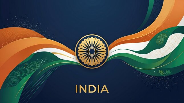 Independence Day (India) India national flag with ashoka chakra emblem on colorful wavy background illustration