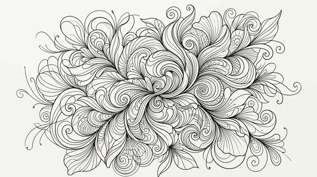 Intricate hand-drawn floral ornament, black and white, decorative pattern