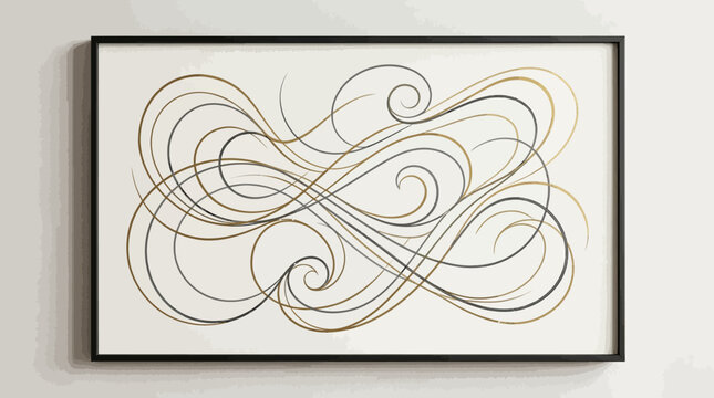Abstract Swirls Artwork, Gold and Black Elegant Calligraphy Design