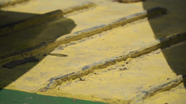Sunlit yellow meal ridge with soft shadow, artisan milling ambience and closeup texture of coarse grains on tray, hint of baker or mill operator activity, warm golden tones and tactile granules