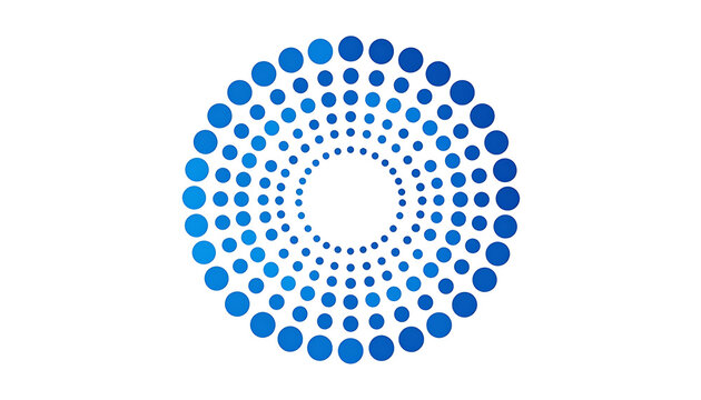 Abstract circular pattern of blue dots expanding outwards from the center, radial design, modern graphic