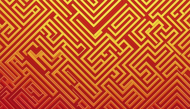 Abstract red and yellow geometric maze pattern design, three dimensional vector design, AI generated