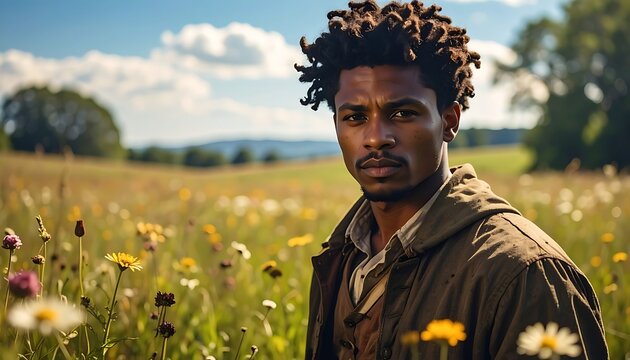 Man in floral field