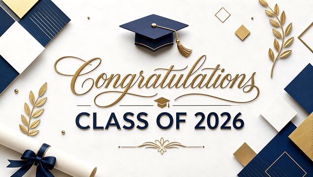 Congratulations Class of 2026 graduation celebration decorative elements on white