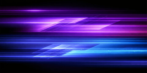 Abstract lines of purple and blue light create a futuristic, dynamic motion effect on a dark background. © LumenCraft