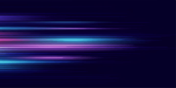 Abstract streaks of vibrant purple and cyan light blur across a dark background, creating a dynamic and futuristic visual effect that evokes speed and energy.