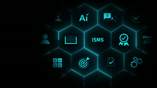 ISMS - Information security management System concept. optical lager light background