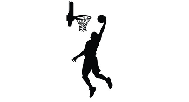 Basketball player dunking silhouette on transparent background