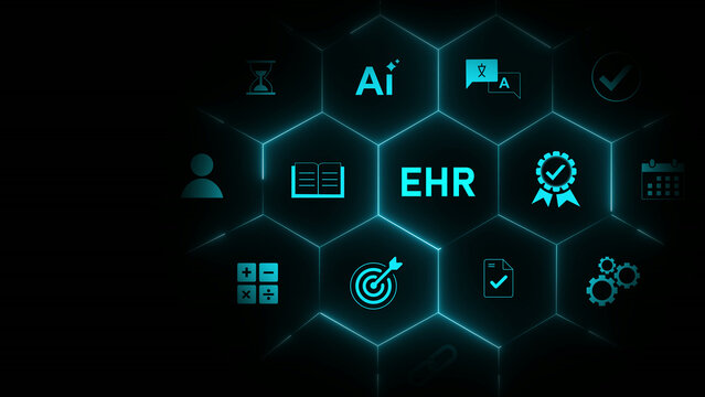 EHR (Electronic Health Record) concept.electronic medical record and optical lager light background