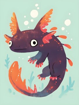 funny drawing of cartoon axolotl 