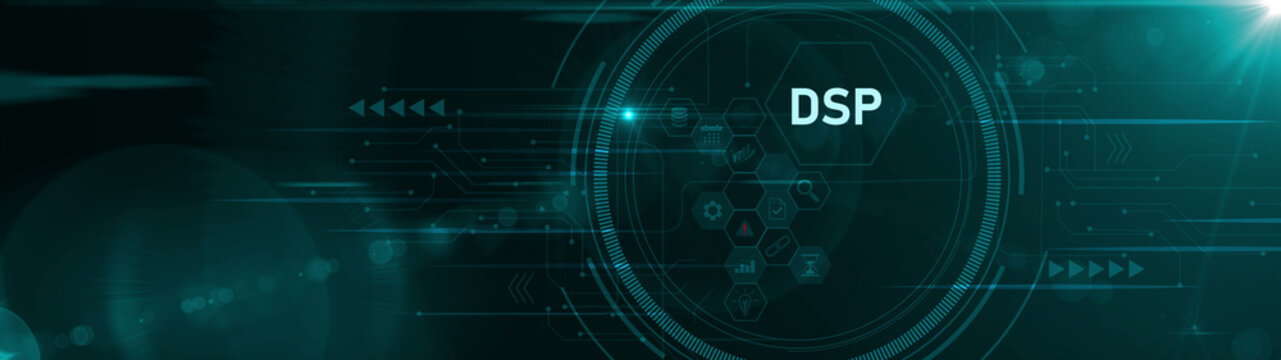 DSP - Demand Side Platform business, Technology, Internet and network concept. optical lager light background