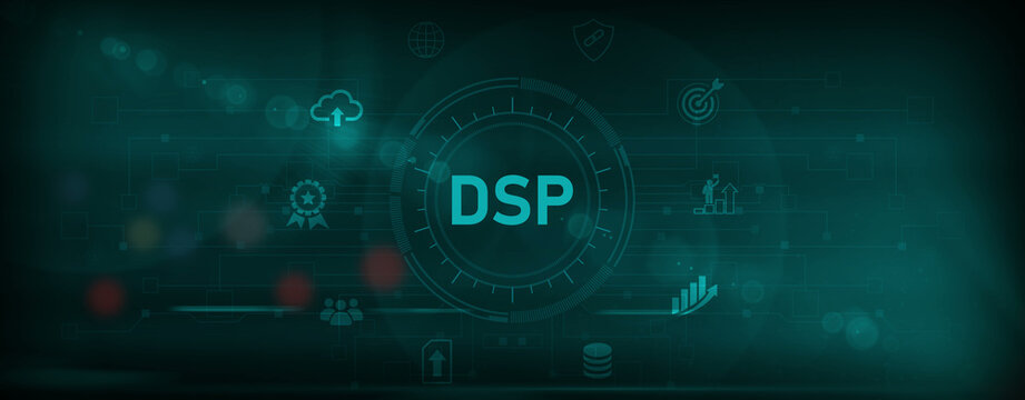 DSP - Demand Side Platform business, Technology, Internet and network concept. optical lager light background