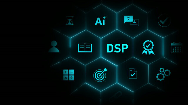 DSP - Demand Side Platform business, Technology, Internet and network concept. optical lager light background