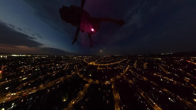 Ultra Wide Aerial View of Residential District of Luton City After Sunset Night with Clear Dark Sky. Drone Flight Above Urban City Streets of British City and Town of England Great Britain.