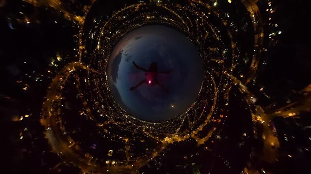 Ultra Wide Aerial View of Residential District of Luton City After Sunset Night with Clear Dark Sky. Drone Flight Above Urban City Streets of British City and Town of England Great Britain.
