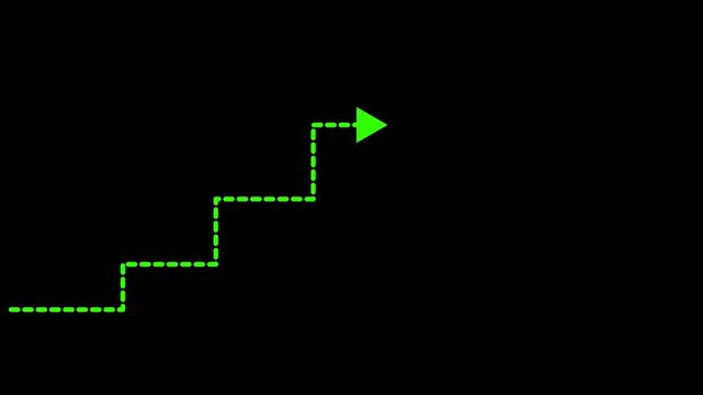 Green dashed arrow pointing upwards and right dotted